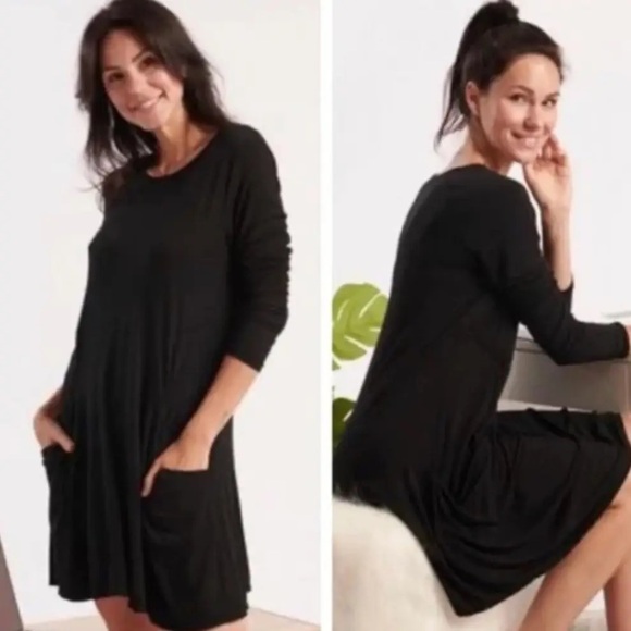 Betabrand Classic Black Silk Blend Dress W/ Pockets - Picture 2 of 10